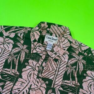 Cooke Street Honolulu Mens Small Green Tropical Palm Tree Cotton Aloha Shirt